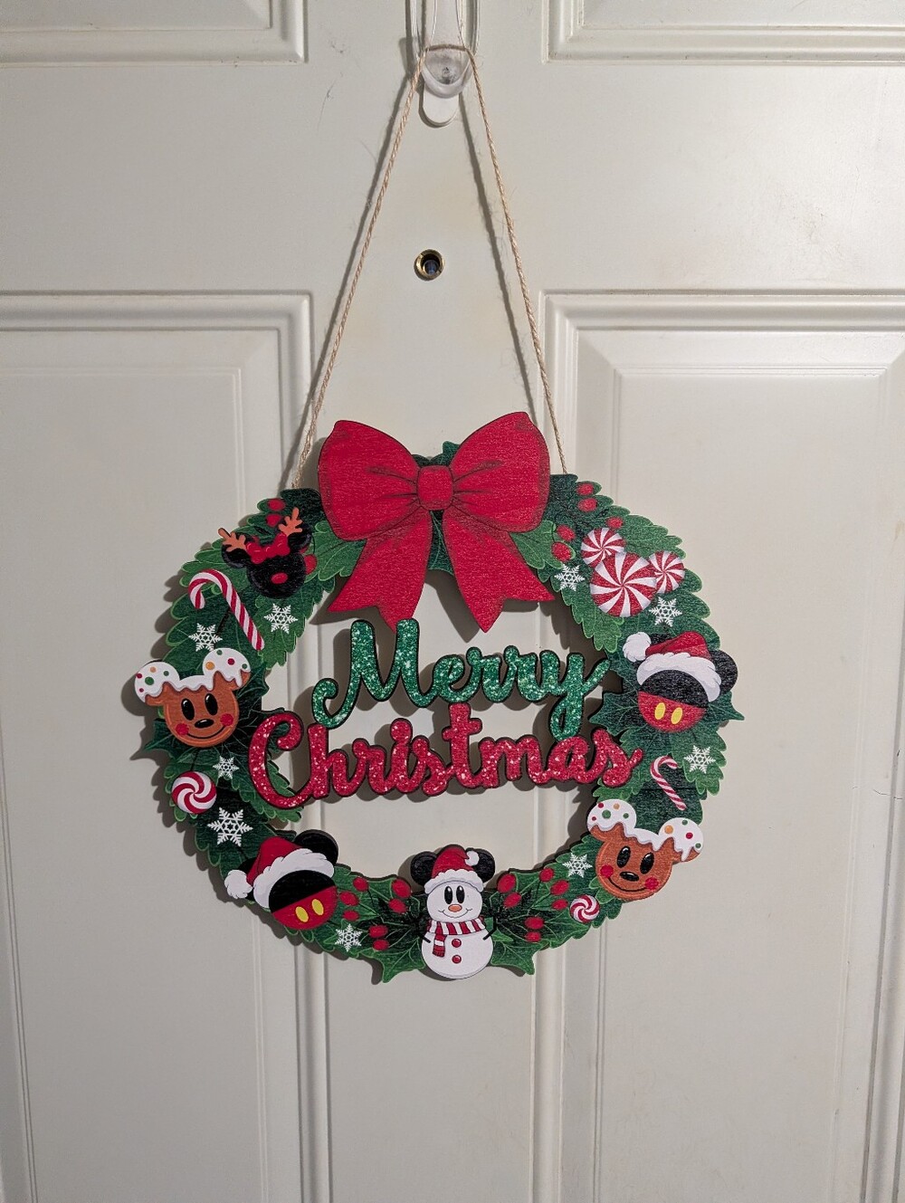Disney-Inspired Red & Green Merry Christmas Wreath Wall Decor